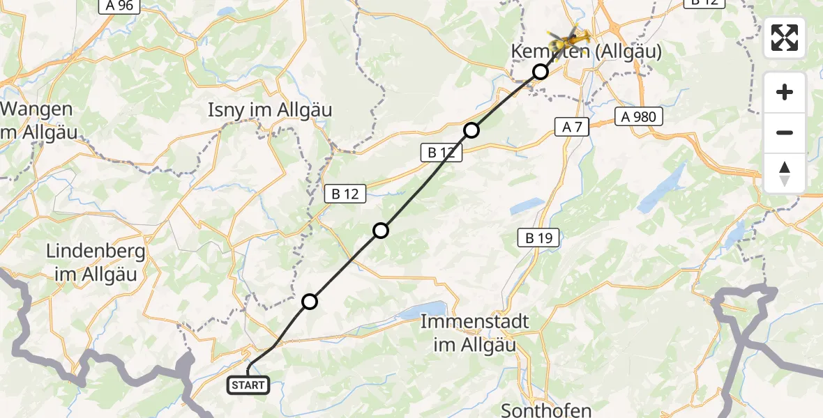 Flugroute Rettungshubschrauber Oberstaufen - Kempten (Allgäu), 25 August 2026, 12:06