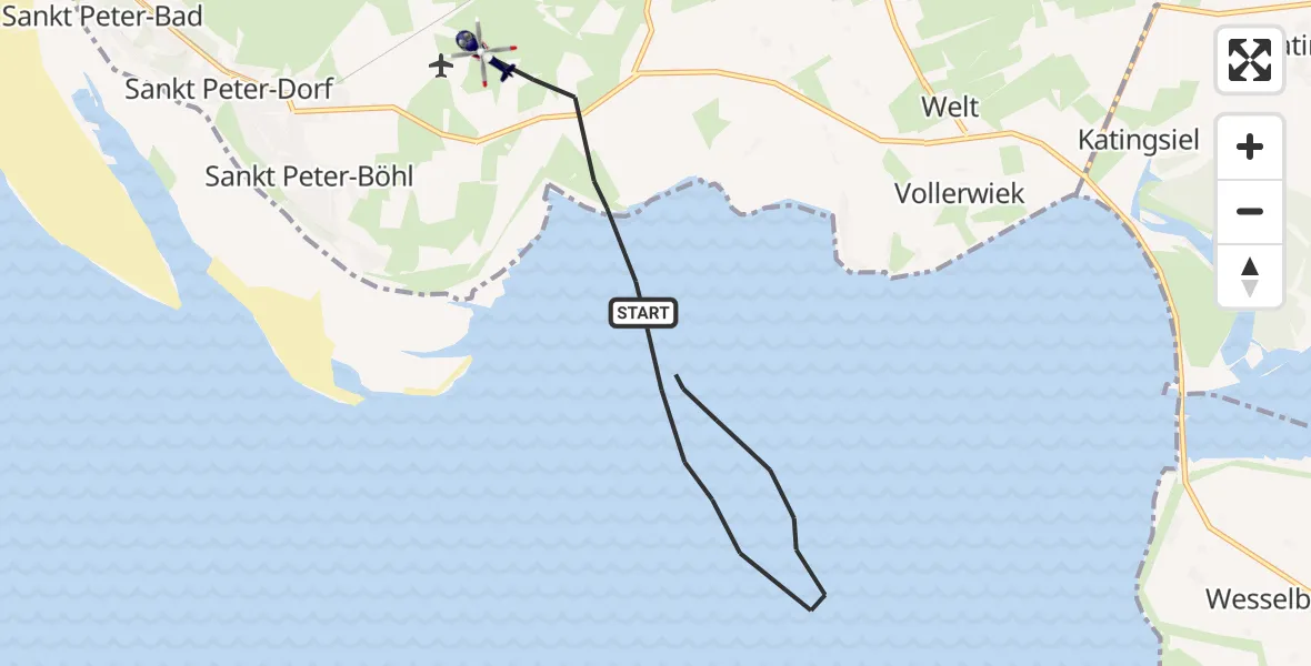 Flugroute Polizeihubschrauber Tating - Sankt Peter-Ording Flughafen, 25 August 2026, 12:12