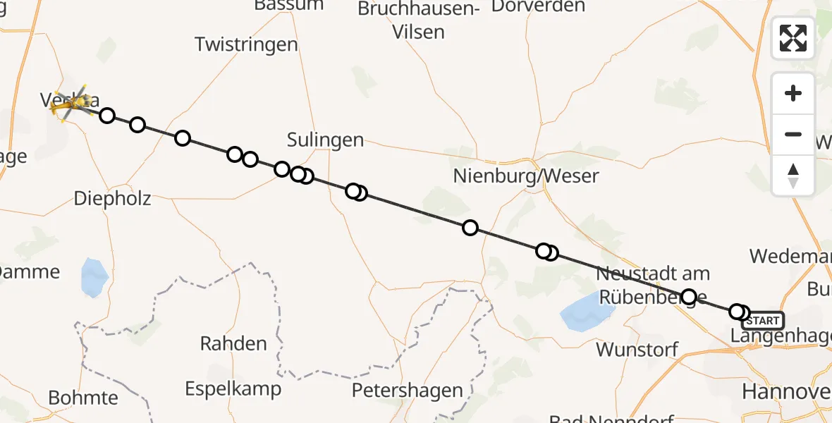 Flugroute Rettungshubschrauber Flughafen Hannover - Vechta, 25 August 2026, 12:13