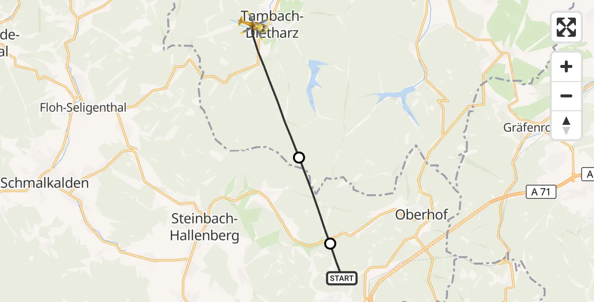 Flugroute Rettungshubschrauber Zella-Mehlis - Georgenthal, 25 August 2026, 12:25