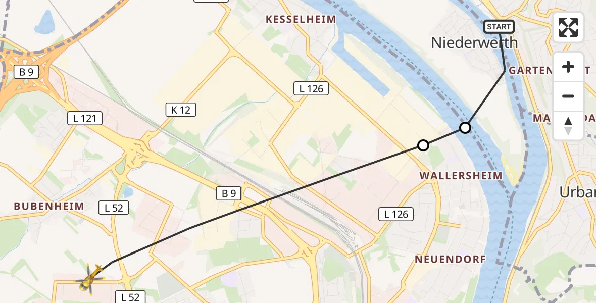 Flugroute Rettungshubschrauber Vallendar - Koblenz, 25 August 2026, 12:25