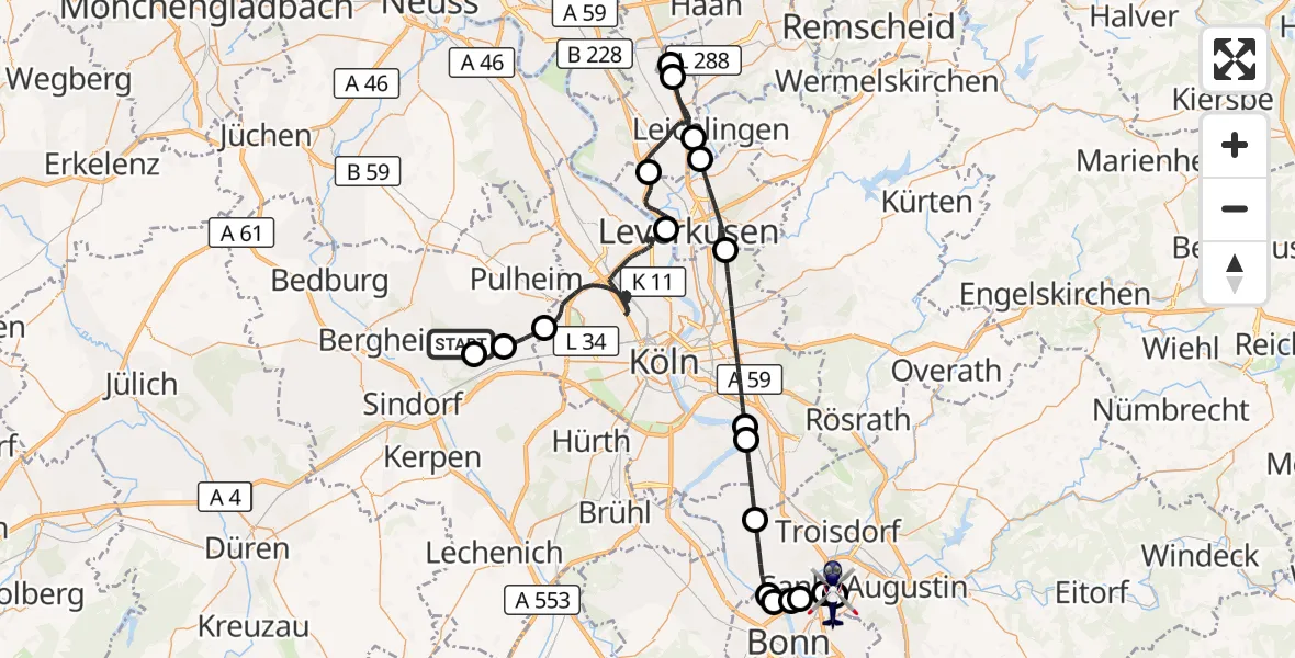 Flugroute Polizeihubschrauber Bergheim - Sankt Augustin, 25 August 2026, 12:26