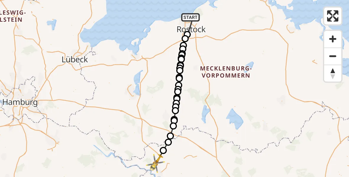 Flugroute Rettungshubschrauber Rostock - Karstädt, 25 August 2026, 12:27