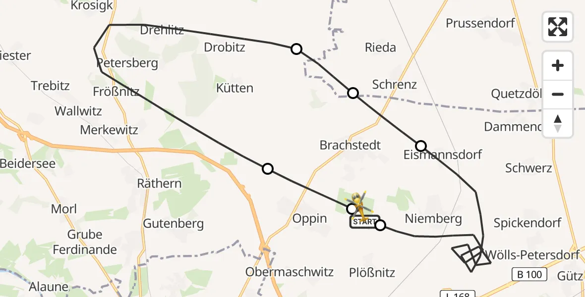 Flugroute Rettungshubschrauber Halle-Oppin Flugplatz - Halle-Oppin Flugplatz, 25 August 2026, 12:28