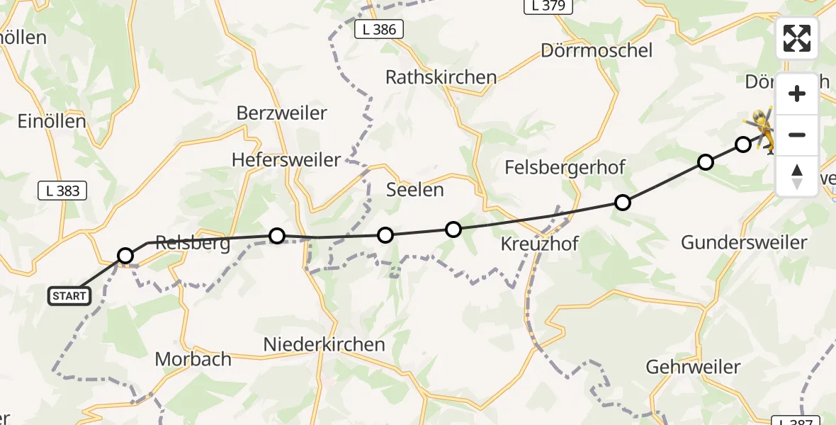 Flugroute Rettungshubschrauber Wolfstein - Rockenhausen, 25 August 2026, 12:40