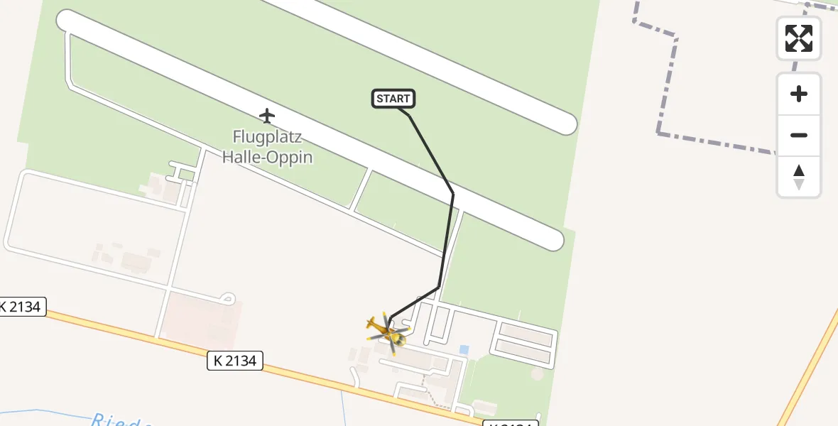 Flugroute Rettungshubschrauber Halle-Oppin Flugplatz - Halle-Oppin Flugplatz, 25 August 2026, 12:44