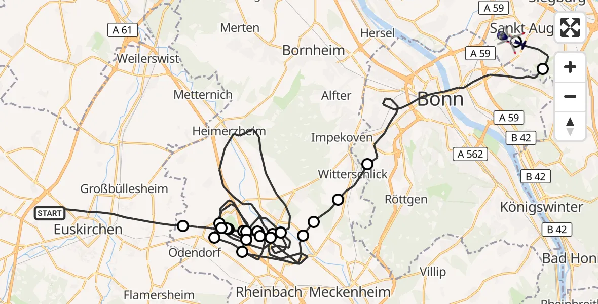 Flugroute Polizeihubschrauber Euskirchen - Bonn-Hangelar Flugplatz, 25 August 2026, 12:45