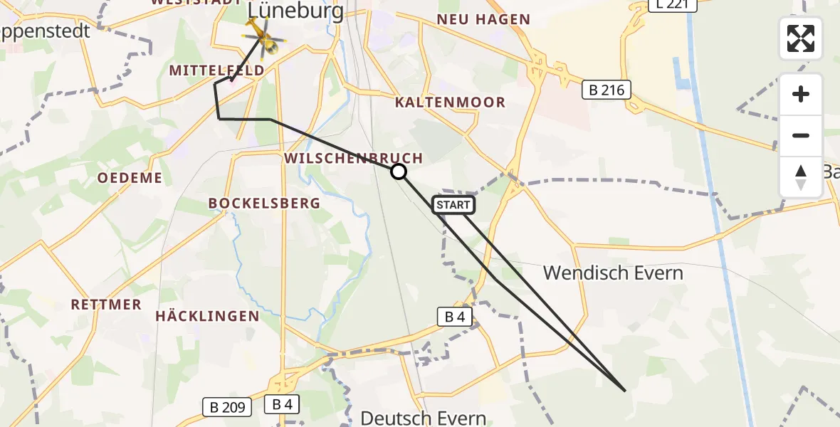 Flugroute Rettungshubschrauber Wendisch Evern - Lüneburg, 25 August 2026, 12:45