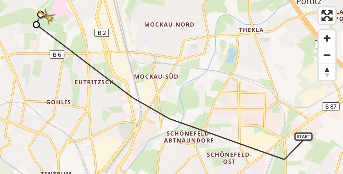 Flugroute Rettungshubschrauber Leipzig - Sankt Georg Hospital Leipzig Reserve, 25 August 2026, 12:48