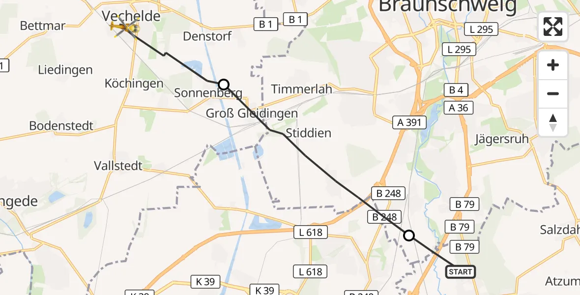 Flugroute Rettungshubschrauber Wolfenbüttel - Vechelde, 25 August 2026, 13:05