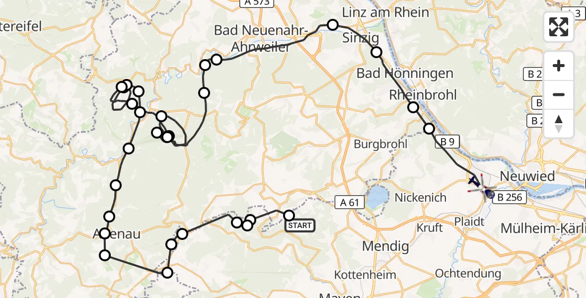 Flugroute Polizeihubschrauber Rieden - Andernach, 25 August 2026, 13:14