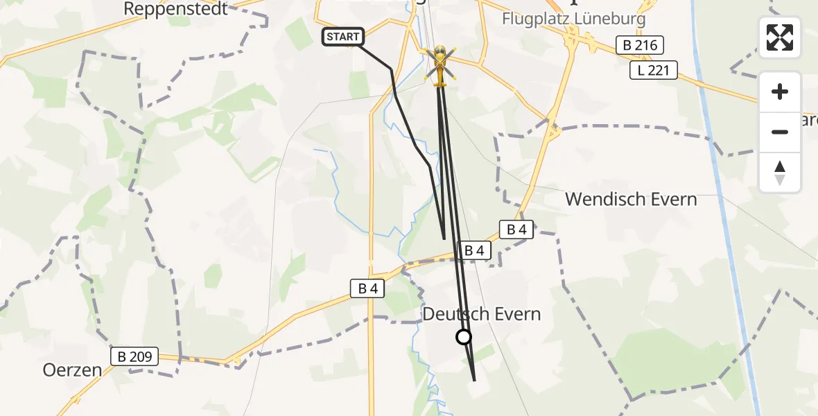 Flugroute Rettungshubschrauber Lüneburg - Lüneburg, 25 August 2026, 13:15