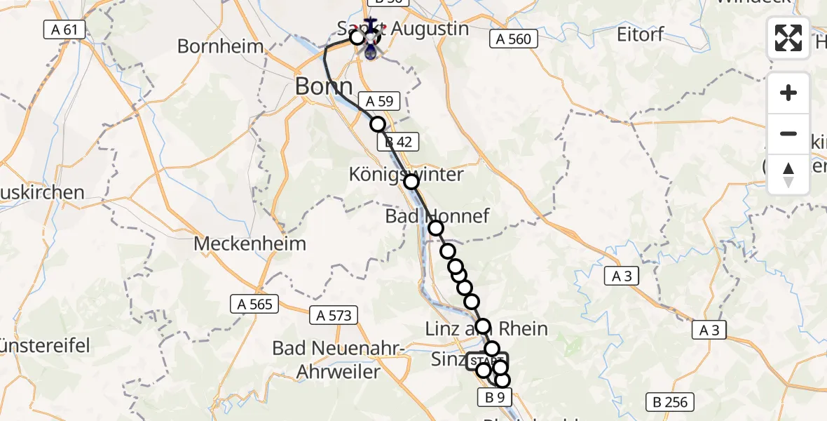 Flugroute Polizeihubschrauber Sinzig - Sankt Augustin, 25 August 2026, 13:31