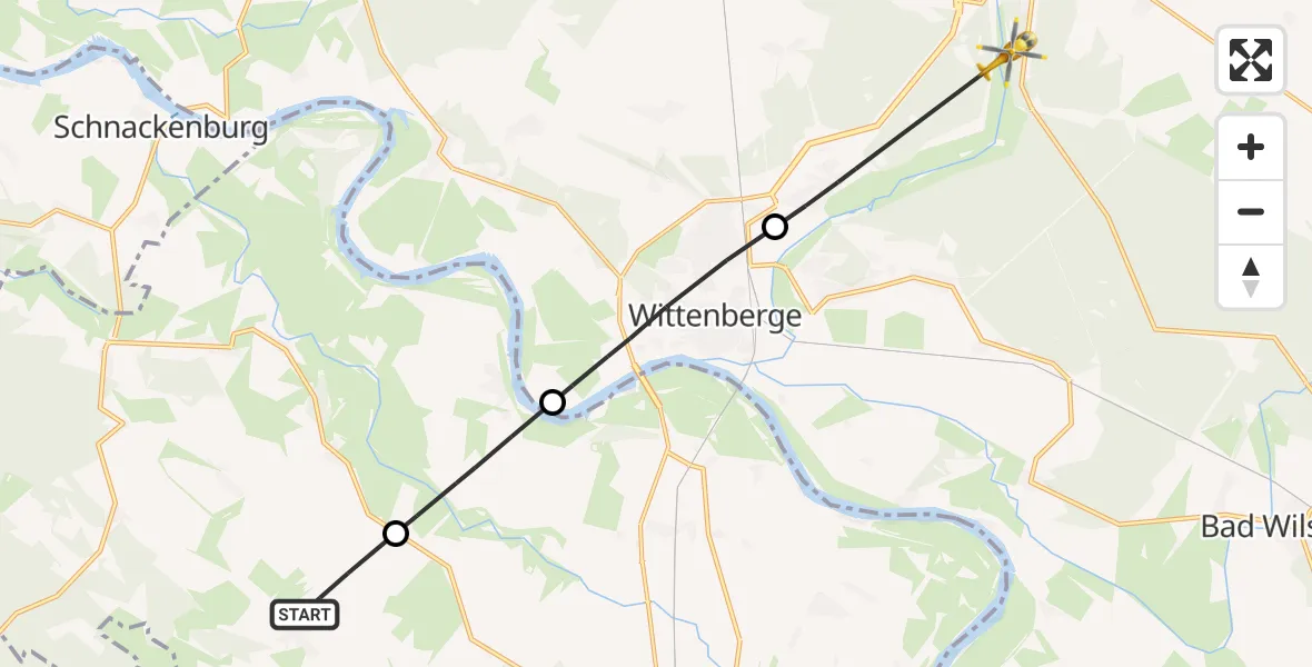 Flugroute Rettungshubschrauber Zehrental - Perleberg, 25 August 2026, 13:33