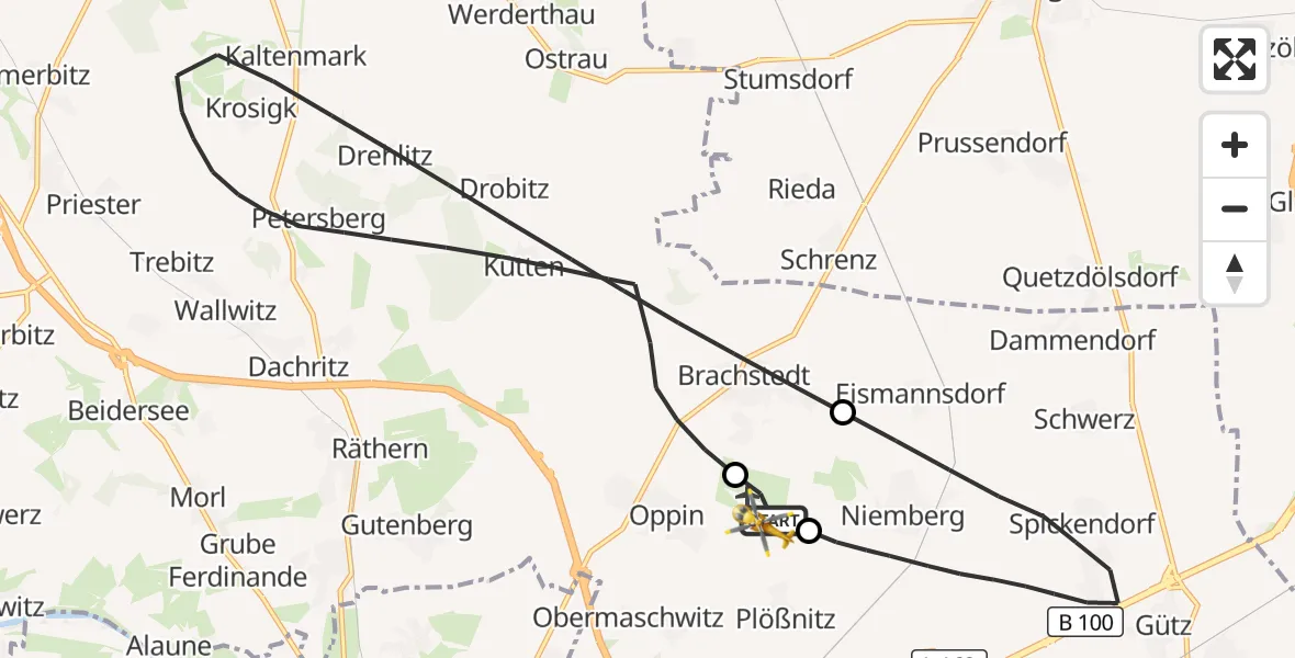 Flugroute Rettungshubschrauber Halle-Oppin Flugplatz - Halle-Oppin Flugplatz, 25 August 2026, 13:41
