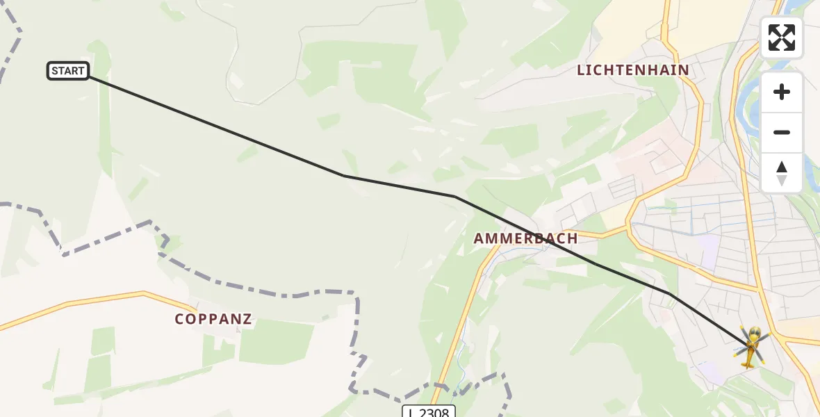Flugroute Rettungshubschrauber Jena - Jena, 25 August 2026, 13:44