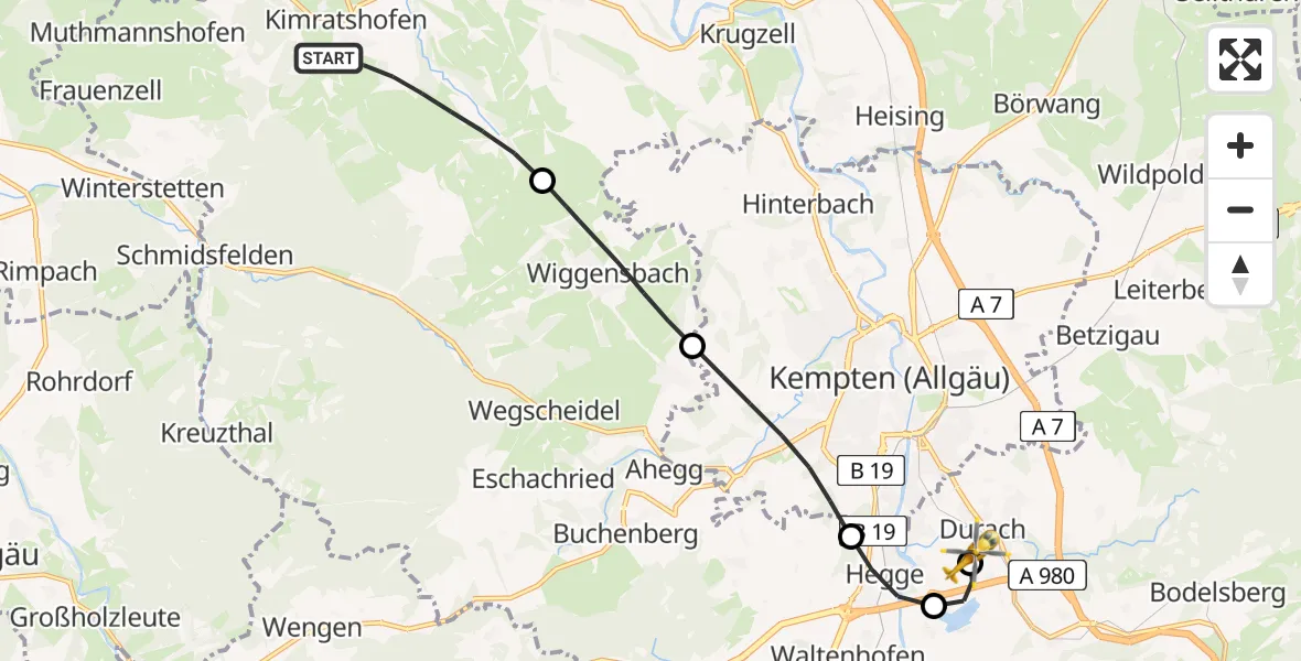 Flugroute Rettungshubschrauber Altusried - Kempten-Durach Flugplatz, 25 August 2026, 13:51