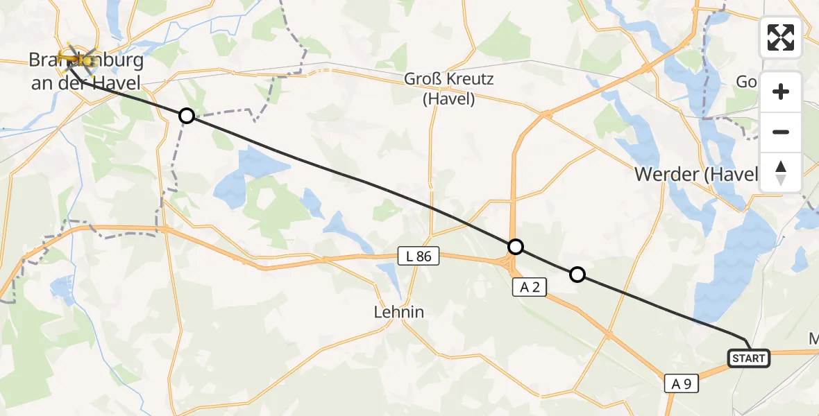 Flugroute Rettungshubschrauber Schwielowsee - Brandenburg an der Havel, 25 August 2026, 14:03