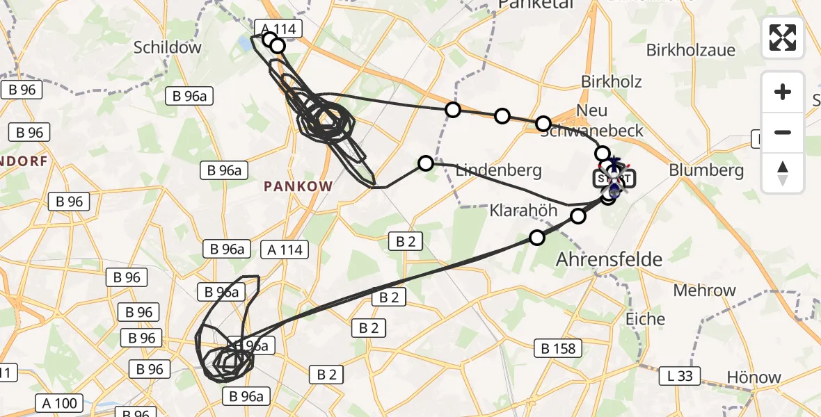Flugroute Polizeihubschrauber Ahrensfelde Hubschrauberlandeplatz - Ahrensfelde Hubschrauberlandeplatz, 25 August 2026, 14:10