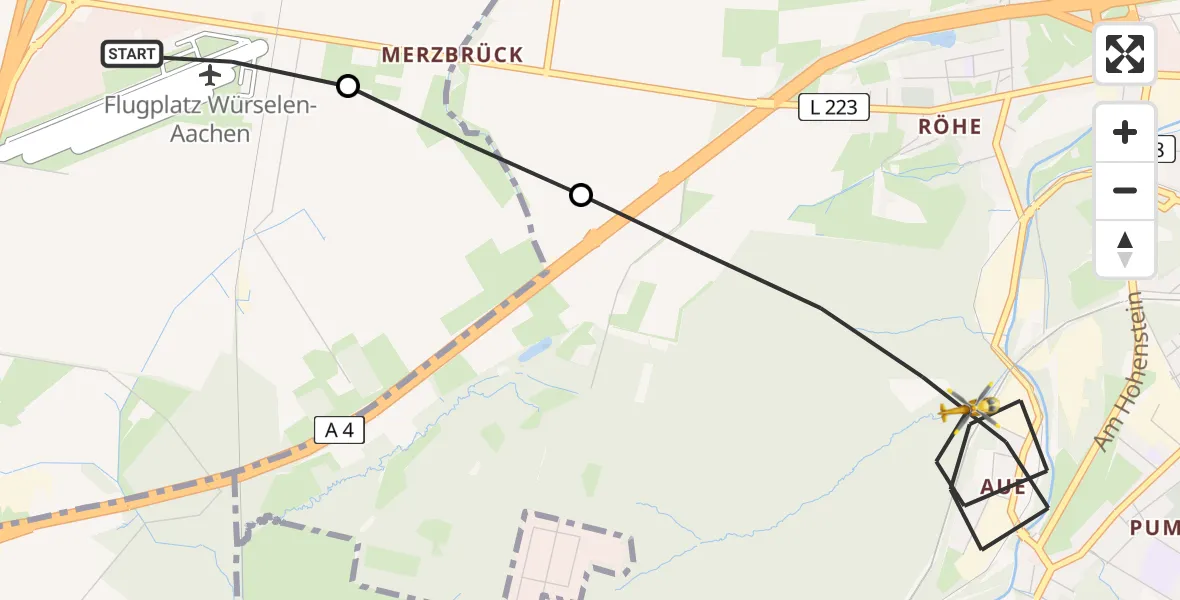 Flugroute Rettungshubschrauber Aachen-Merzbrück Flughafen - Eschweiler, 25 August 2026, 14:11