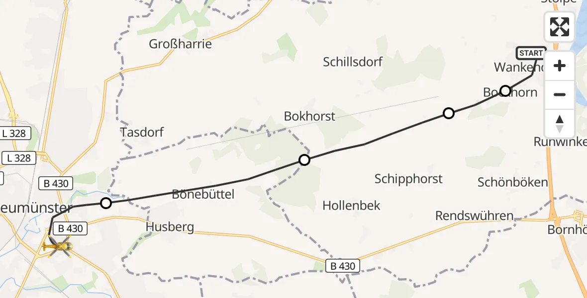Flugroute Ambulanzhubschrauber Wankendorf - Neumünster, 25 August 2026, 14:20