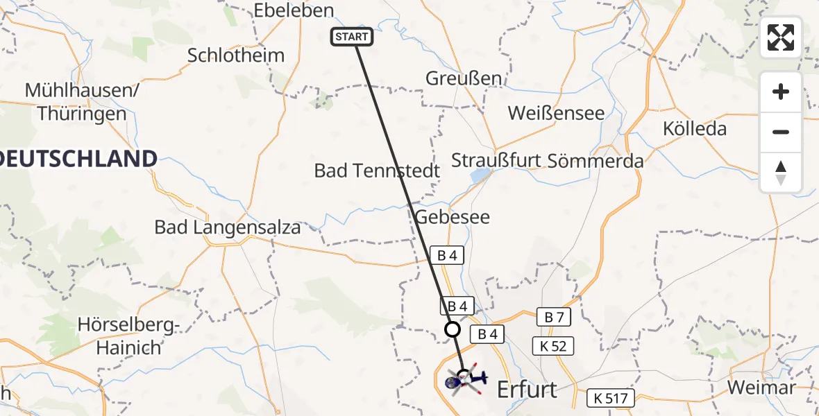 Flugroute Polizeihubschrauber Greußen - Erfurt-Weimar Flughafen, 25 August 2026, 14:27