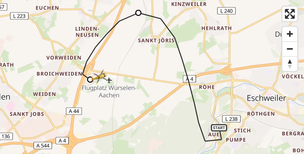 Flugroute Rettungshubschrauber Eschweiler - Aachen-Merzbrück Flughafen, 25 August 2026, 14:54