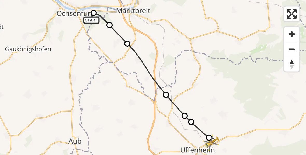 Flugroute Rettungshubschrauber Ochsenfurt Hospital - Uffenheim, 25 August 2026, 14:54