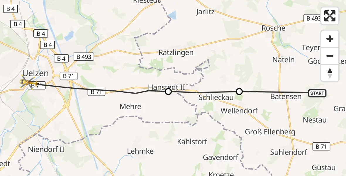 Flugroute Rettungshubschrauber Rosche - Uelzen, 25 August 2026, 14:54
