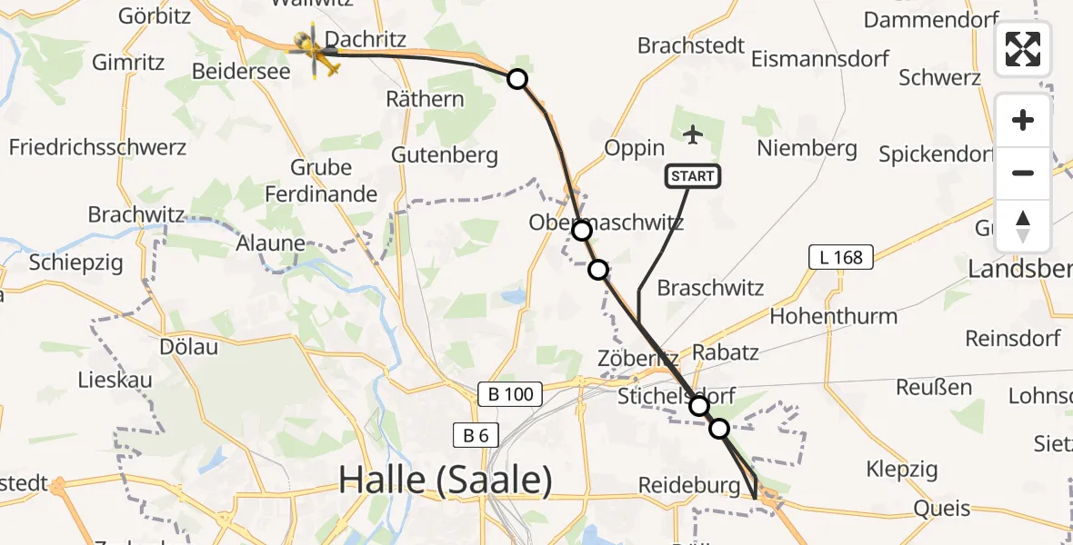 Flugroute Rettungshubschrauber Landsberg - Petersberg, 25 August 2026, 14:56