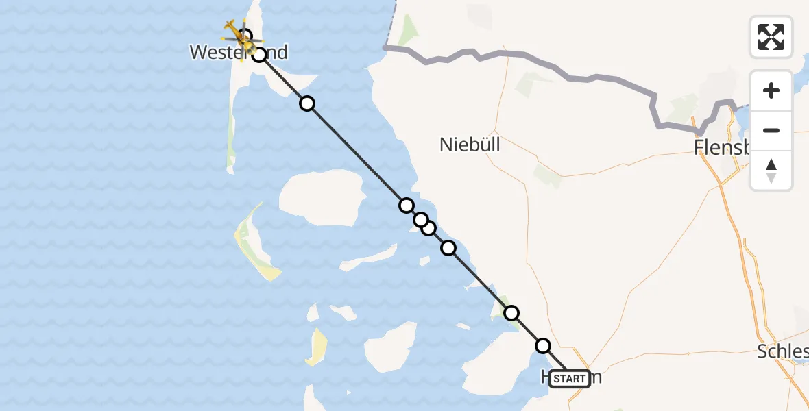 Flugroute Ambulanzhubschrauber Husum - Sylt, 25 August 2026, 15:00