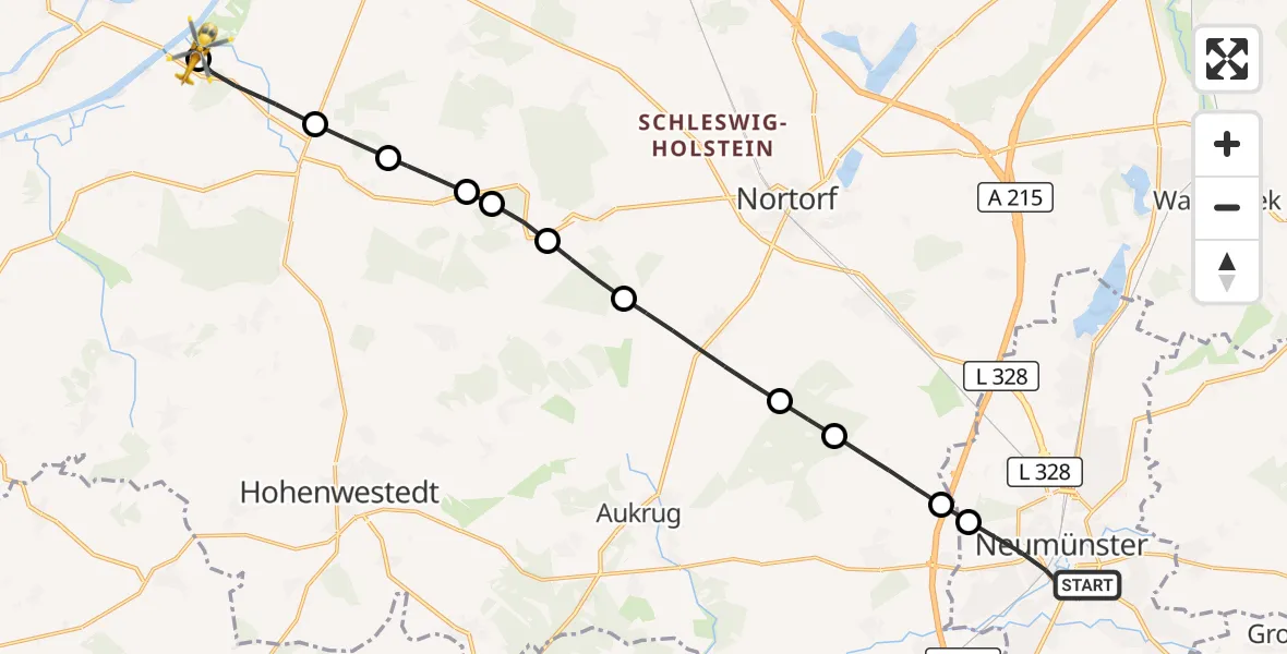 Flugroute Ambulanzhubschrauber Neumünster - Brinjahe, 25 August 2026, 15:08