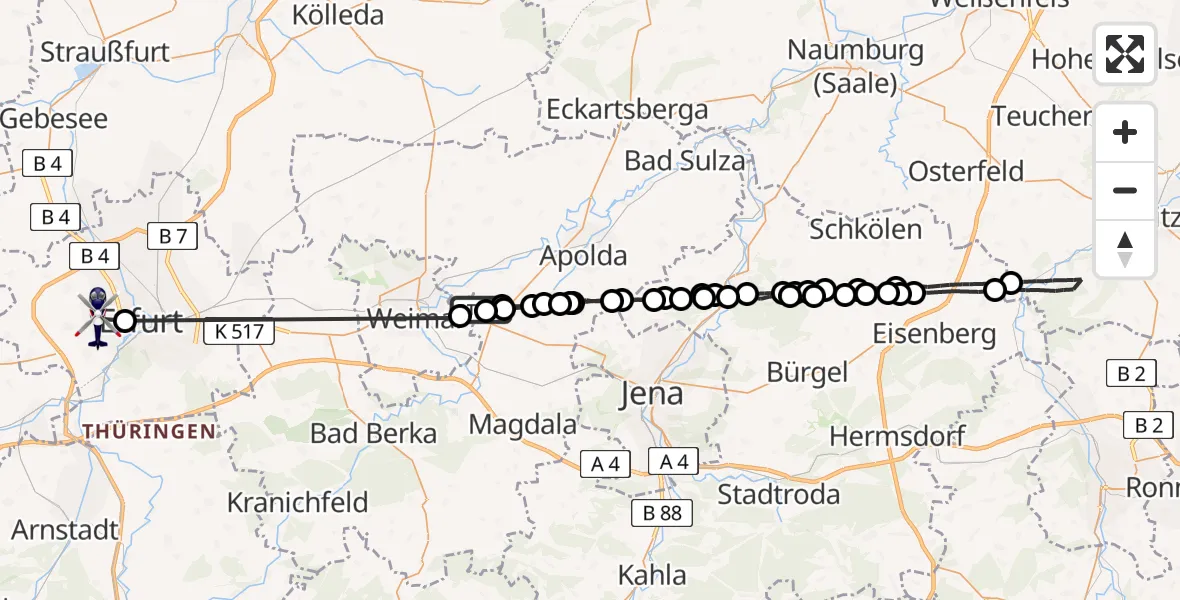 Flugroute Polizeihubschrauber Umpferstedt - Erfurt, 25 August 2026, 15:10