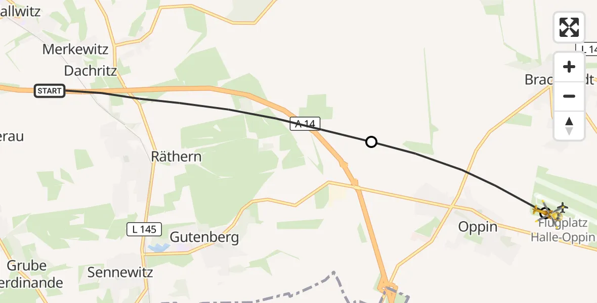 Flugroute Rettungshubschrauber Petersberg - Halle-Oppin Flugplatz, 25 August 2026, 15:15