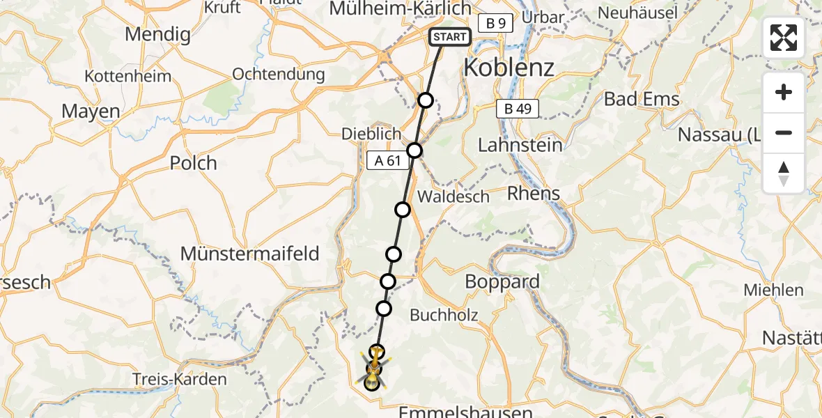 Flugroute Rettungshubschrauber Koblenz - Mermuth, 25 August 2026, 15:18