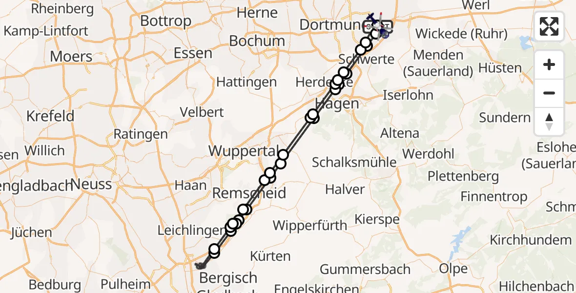 Flugroute Polizeihubschrauber Dortmund Flughafen - Dortmund Flughafen, 25 August 2026, 15:20