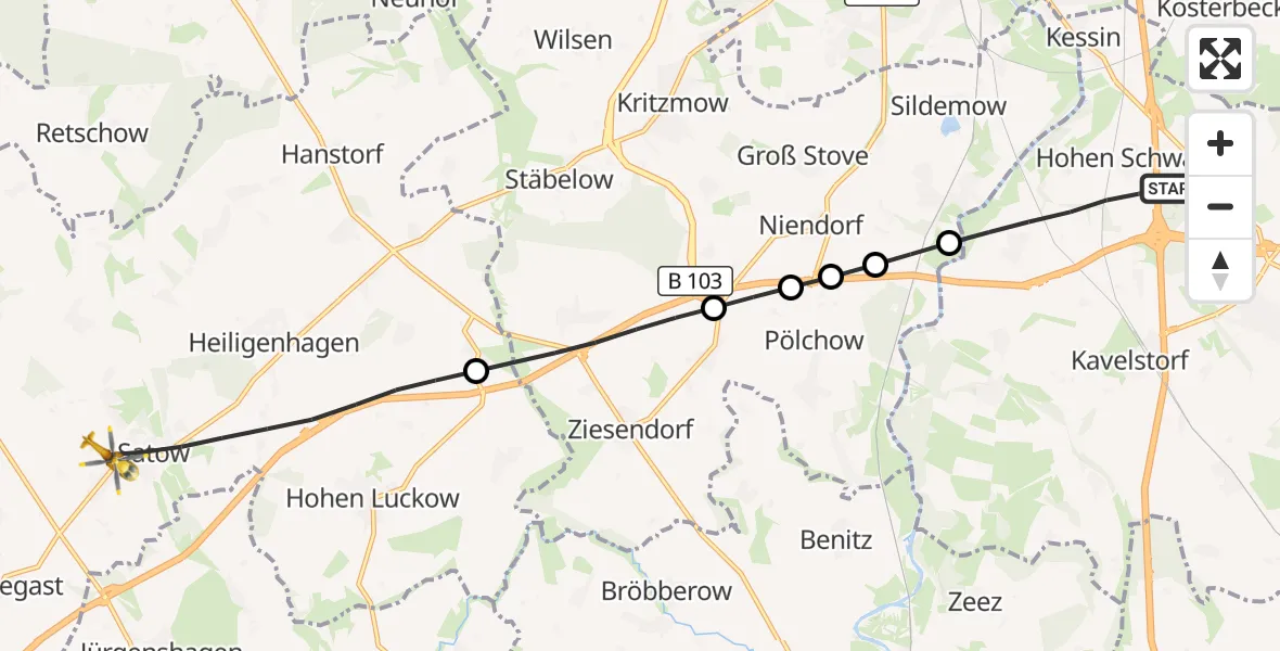 Flugroute Ambulanzhubschrauber Dummerstorf - Satow, 25 August 2026, 15:26