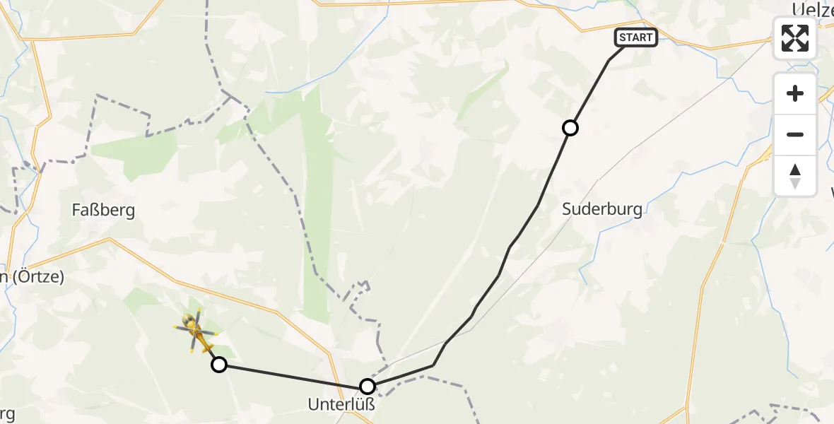 Flugroute Rettungshubschrauber Gerdau - Faßberg, 25 August 2026, 15:26