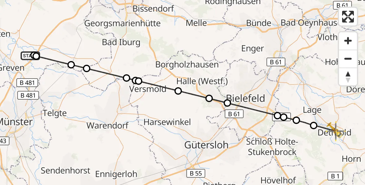 Flugroute Ambulanzhubschrauber Christoph  Westfalen-ADAC - Detmold, 25 August 2026, 15:33