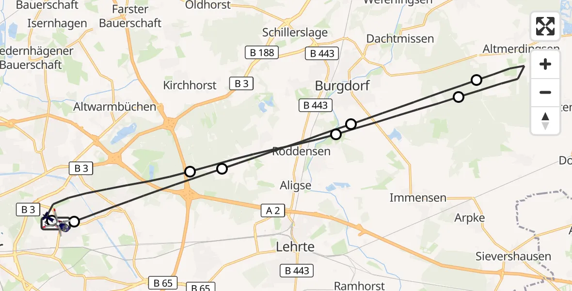 Flugroute Polizeihubschrauber Hannover Luftrettung Hubschrauberlandeplatz (Christoph 4) - Hannover Luftrettung Hubschrauberlandeplatz (Christoph 4), 25 August 2026, 15:55