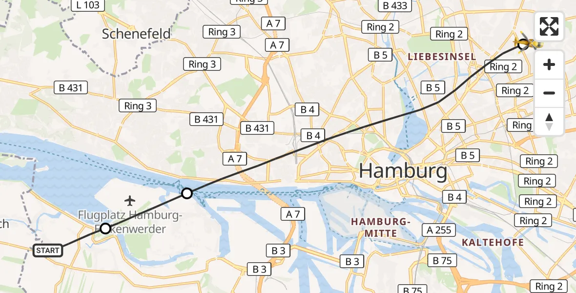 Flugroute Rettungshubschrauber Hamburg - Hamburg Military Hospital, 25 August 2026, 15:57