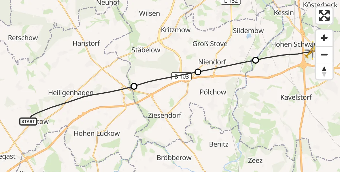 Flugroute Ambulanzhubschrauber Satow - Dummerstorf, 25 August 2026, 16:04