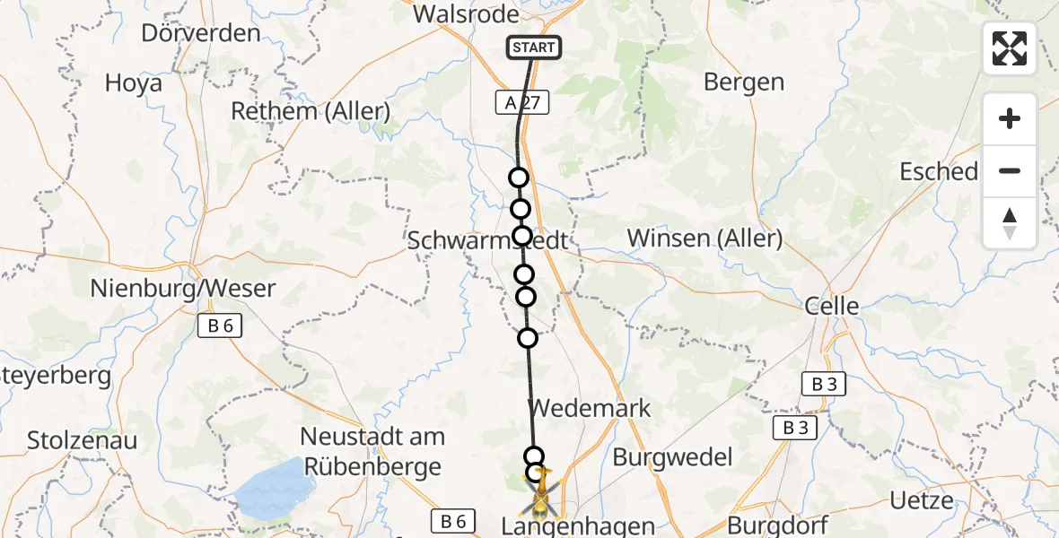 Flugroute Rettungshubschrauber Walsrode - Flughafen Hannover, 25 August 2026, 16:26