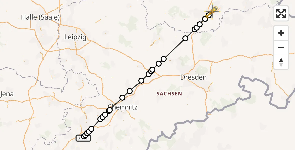 Flugroute Rettungshubschrauber Hirschfeld - Schipkau, 25 August 2026, 16:33