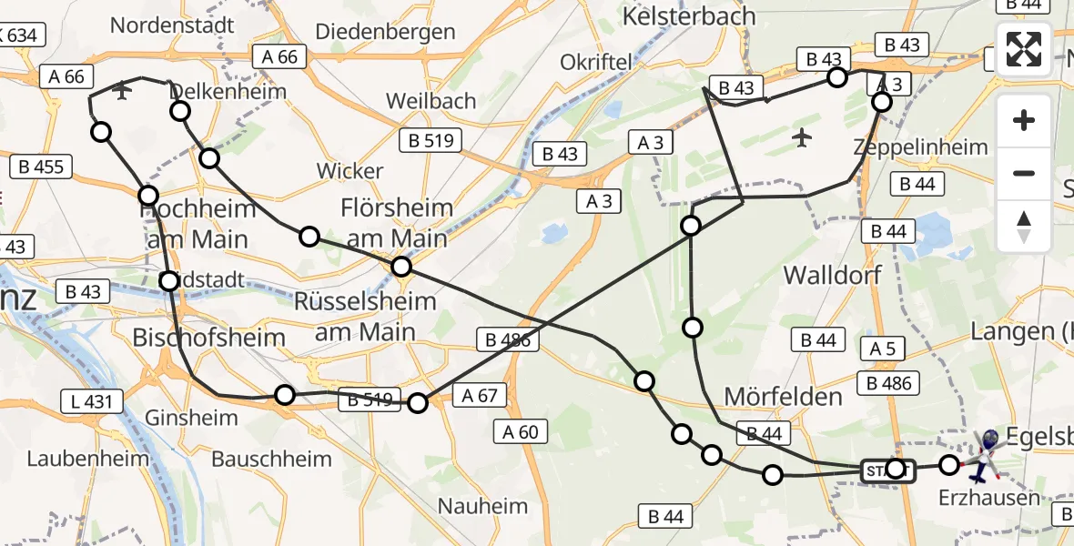 Flugroute Polizeihubschrauber Mörfelden-Walldorf - Flughafen Frankfurt-Egelsbach, 25 August 2026, 16:51