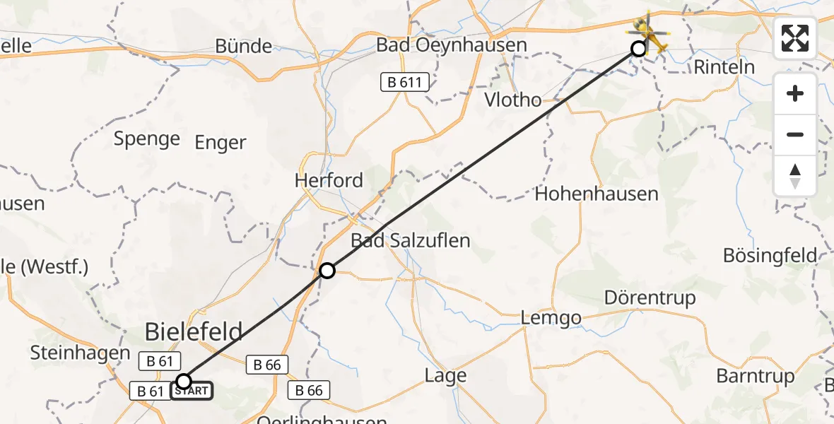 Flugroute Rettungshubschrauber Luftrettungszentrum Bielefeld - Porta Westfalica, 25 August 2026, 16:53