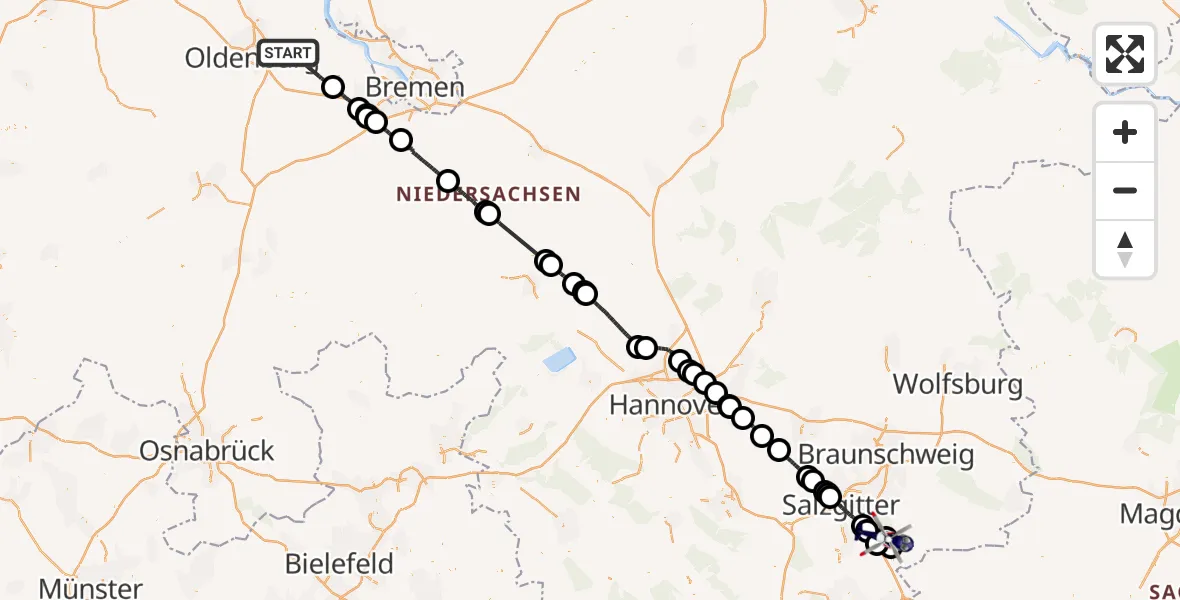 Flugroute Polizeihubschrauber Hude (Oldb) - Flöthe, 25 August 2026, 17:07