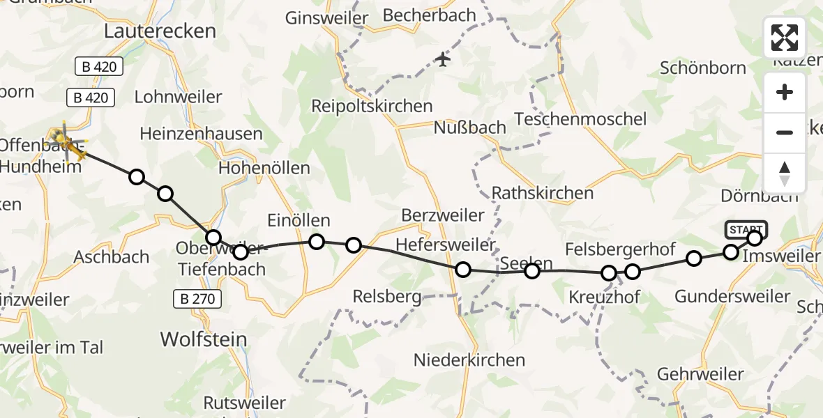 Flugroute Rettungshubschrauber Rockenhausen - Offenbach-Hundheim, 25 August 2026, 17:10