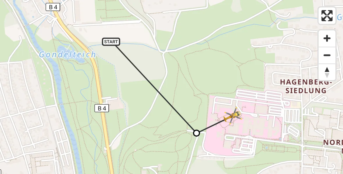 Flugroute Rettungshubschrauber Nordhausen - Südharz Hospital Nordhausen, 25 August 2026, 17:16