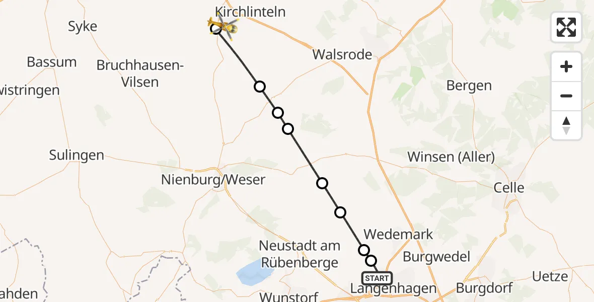 Flugroute Rettungshubschrauber Flughafen Hannover - Verden (Aller), 25 August 2026, 17:30